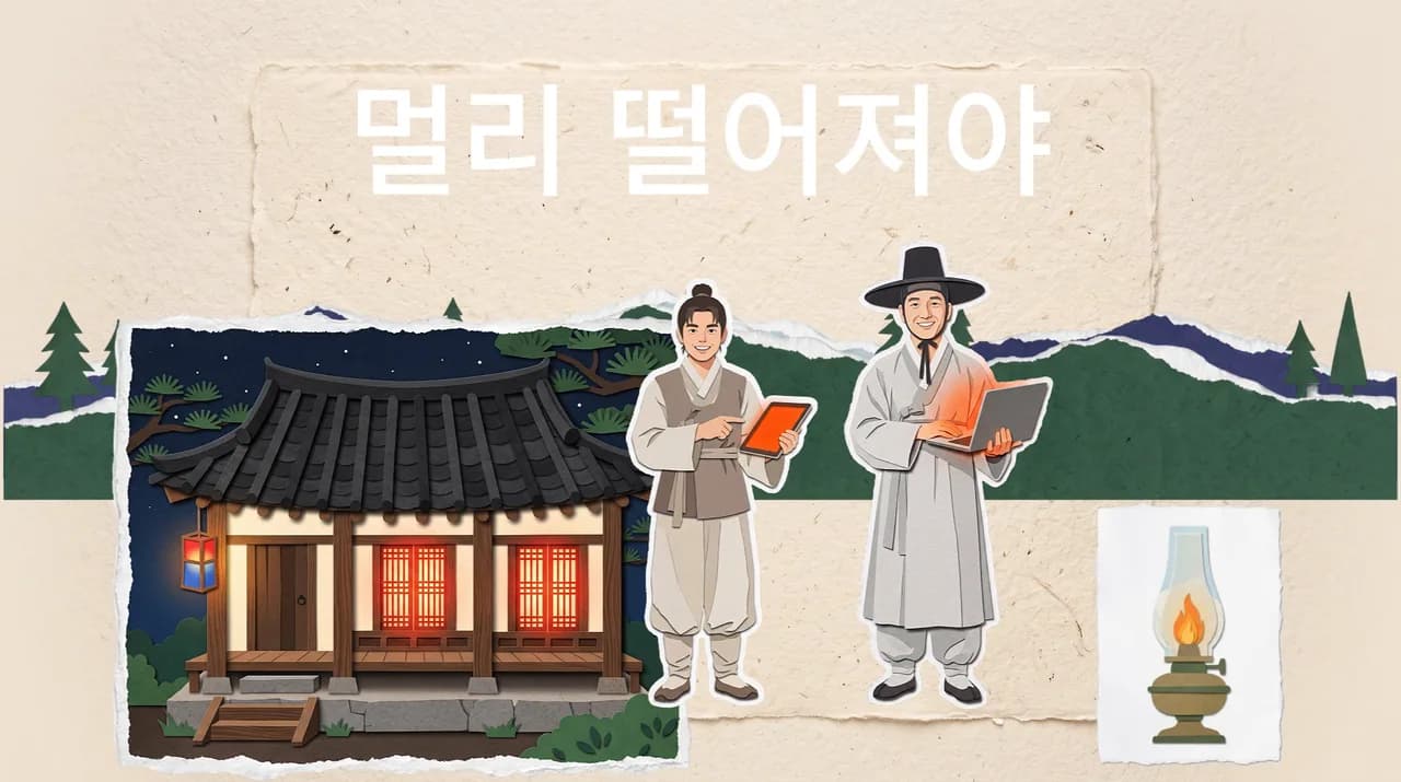 캡컷 PC로 따라 만든 결과 영상의 한 장면. 종이 배경 위에 서당과 인물, 글자가 올라와 있다
